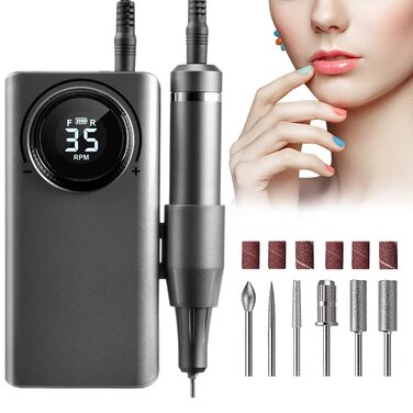 Електричний фрезер для нігтів 35000 об/хв з LED-дисплеєм та USB-зарядкою. Професійний набір для манікюру та педикюру для гелю та акрилу. DIY-інструмент для нігтів
