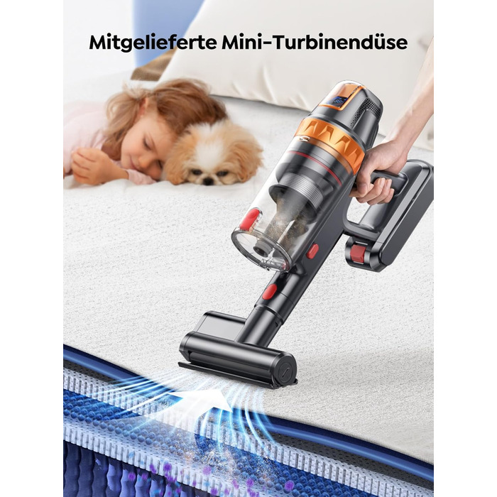 SMOTURE Бездротовий пилосос 650W, 50KPA, для видалення шерсті тварин, 60 хв роботи, самостійна підставка, зарядка на стіні, автоматичний режим для килима/підлоги