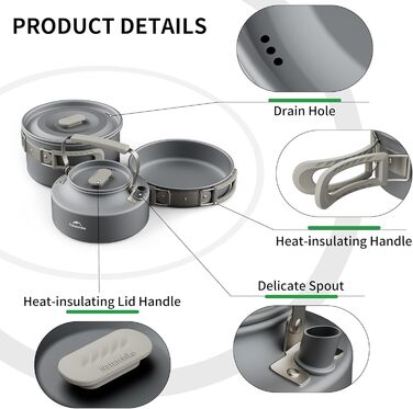 Набір посуду Naturehike для кемпінгу та приготування їжі (2-7 осіб) - котел, каструля, посуд для пікніків, BBQ, походів