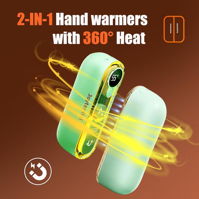 Електричний грілка для рук та кишень, 2-в-1, портативний, магнітний, 4 режими нагріву, USB, багаторазовий, для зими, активного відпочинку, кемпінгу, подарунок (зелений)