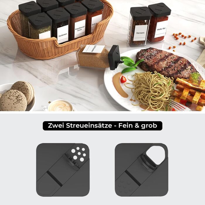 Набір баночок для спецій кутовий 12 шт. по 120 мл з кришкою, чорний