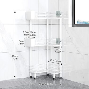 Набір з 3 кутових поличок для душу Orimade, нержавіюча сталь, без свердління, для ванної кімнати