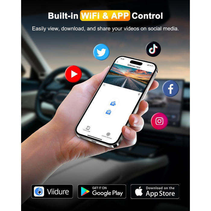 Відеореєстратор Auto Dashcam 4K+1080P з Wi-Fi, 64GB, IPS 3' екраном, Нічне бачення, G-сенсор, Loop-запис, 170°+140° Кут огляду, Паркінг 24/7, Керування через App, Підтримка до 256GB