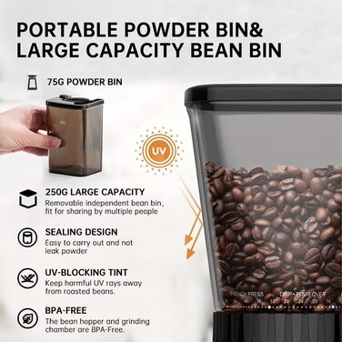 Кавомолка кавова електрична Cafelffe MK-301 з конічним жорнами, 48 ступенів помолу, нержавіюча сталь