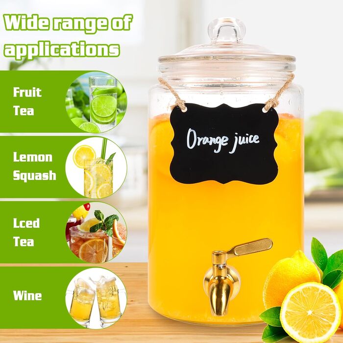 FUREEY Drink Dispenser with Stand - 2 Pack, 3.5L Glass Top Drink Dispenser with Stainless Steel Spout - Leakproof for Juice, Tea & Party Drinks