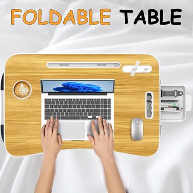 Столик для ноутбука в ліжко Huracan: регульований, з USB, підсклянником та ящиком (60x40 см, чорний)