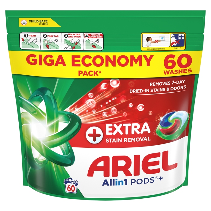 Капсули для прання Ariel Extra Clean Power, 60 шт, Giga Pack
