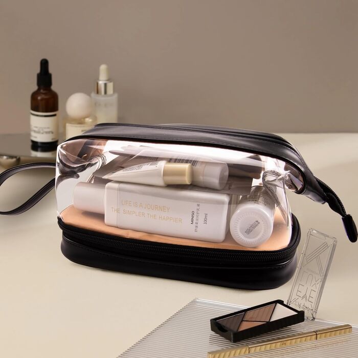 Косметичка для жінок велика чорна, водонепроникна, органайзер для макіяжу з відділенням для пензлів, для подорожей