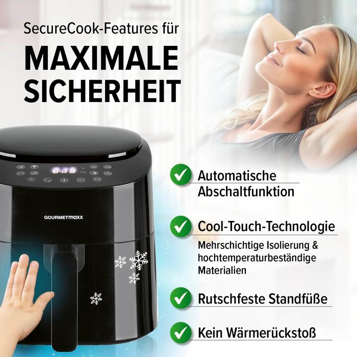Gourmetmaxx Air Fryer - 4.5L Digital Air Fryer with Timer & Touchscreen - 9 Functions, 8 Programs, Energy-Saving, Black Mini Oven