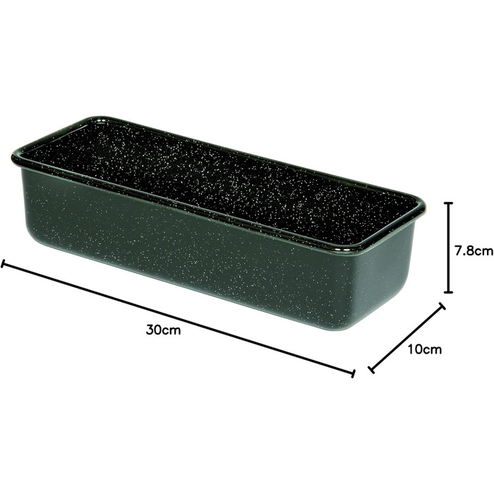 Riess, 0638-022, Professional Baker's Baking Pan, King Cake Mold, Capacity 1.7 Liters, Height 7.8cm, Width 10cm, Length 30cm, Enamel, Black, Bread Baking Pan, Induction, Enamel Baking Pan, Loaf Cake Pan