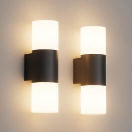 Klighten Wall Lights E27 Indoor/Outdoor 2-Light, Up and Down Outdoor Lamp, Outdoor Fixture, IP54 Outdoor Lamp, Aluminum Modern Outdoor Wall Light, Wall Lamp for Entrance Terrace, without Bulb (Black, without Motion Sensor - 2 Pieces)