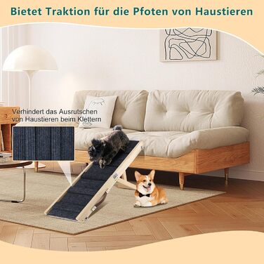 Рампа для собак та котів, регульована висота 25-48 см, з антиковзною поверхнею, дерев'яна, складна