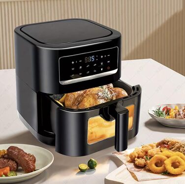 Фритюрниця повітряна 7L з вікном та сенсорним екраном – Airfryer з 10 програмами, функцією підігріву, підсвічуванням | Безжирне приготування | Без BPA та PFAS