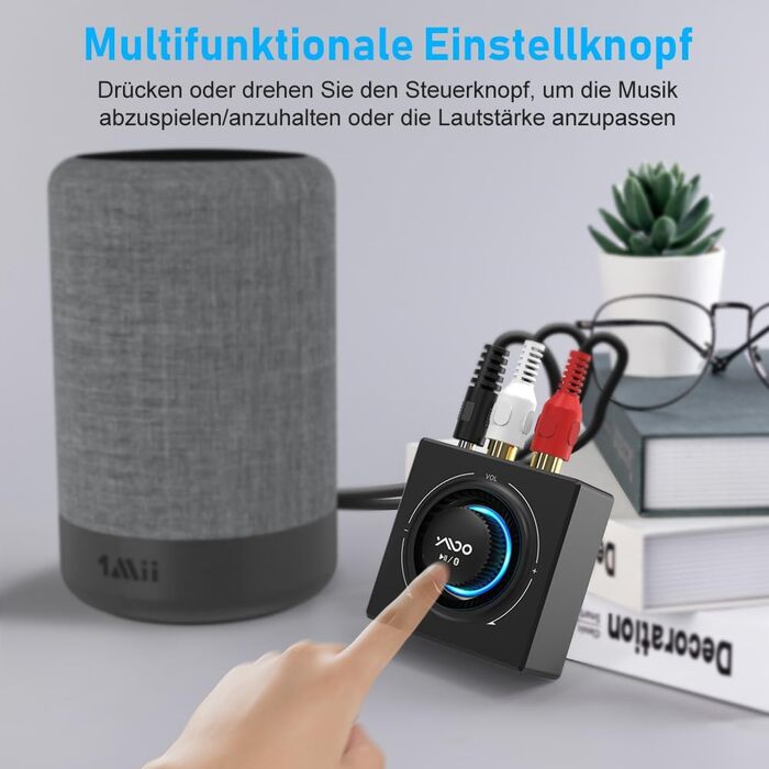 Bluetooth аудіоприймач YMOO 5.3: AUX адаптер для стереосистеми, TV, PC, MP3-плеєра, 50ft радіус дії, 3.5mm jack & RCA вхід