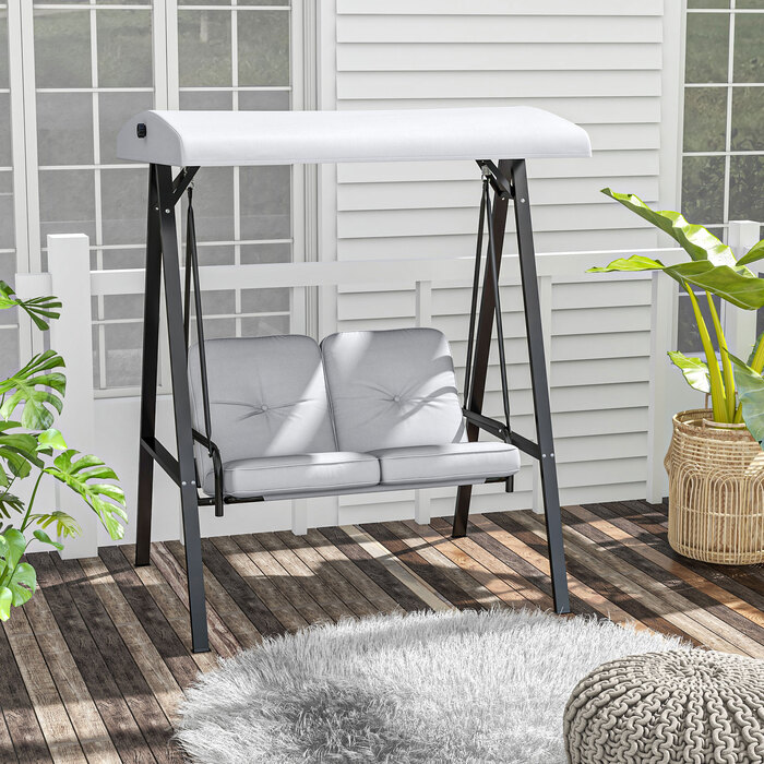 Outsunny Hollywood 2-Seater Garden Swing with Adjustable Canopy, Cushions, Swing Bench with a 220 kg (485 lbs) Weight Capacity, for Garden, Balcony, Grey, 145 x 116 x 172 cm | Aosom