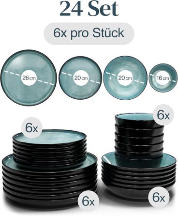 Набір посуду Steingut Ibiza 24 шт. для 6 осіб (Pure Living Petrol) - Серія Pure Living, Petrol