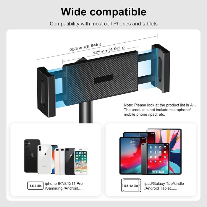 Підставка для мікрофона Aokeo з регульованою стійкою, чохол, тримач для планшету, для співу та запису голосу