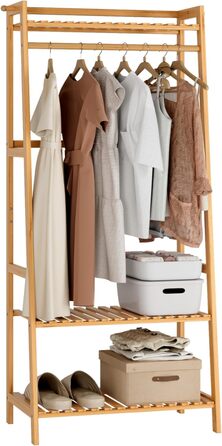 FOREHILL Clothes Rack with Shelves Coat Rack Bamboo Clothes Rail with Anti-Tip Device for Clothes Shoe Shelf Bags 164x70x42cm