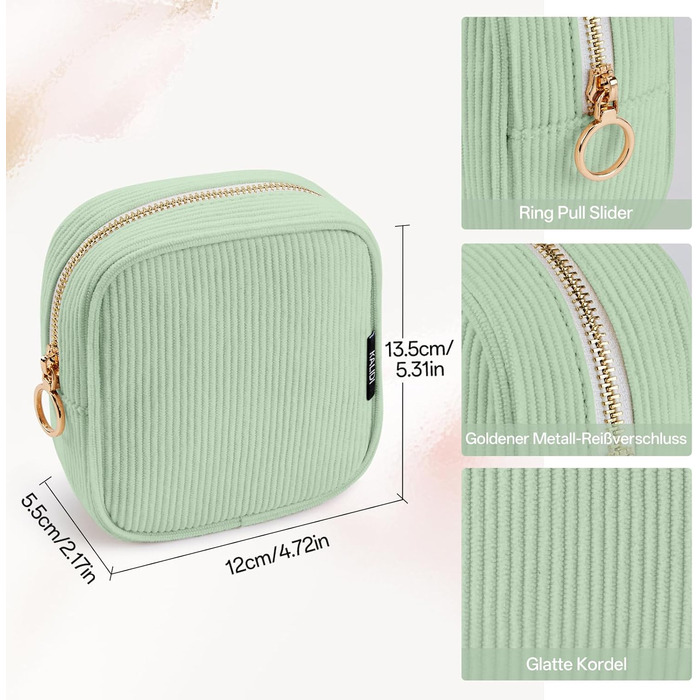 Косметичка жіноча KALIDI з корду, зелена, з відділеннями, на блискавці, для подорожей