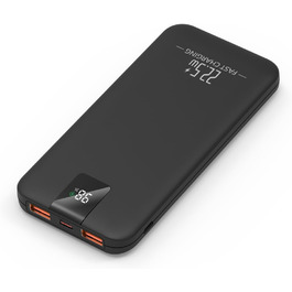 Powerbank 10000mAh 22.5W з LCD-дисплеєм: швидка зарядка, 3 виходи, 2 входи (USB-C), чорний