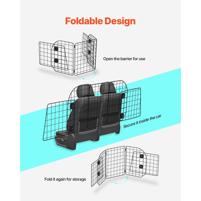 Автобар'єр для собак VEVOR: регульована перегородка, сітка для автомобіля (968 x 405 мм), захист заднього сидіння, універсальний бар'єр для SUV, позашляховиків, вантажівок (складний, 98-162 см * 40 см)