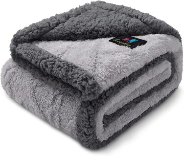 Водонепроникний коврик для собак Luciphia, миючий, для собак, котів, цуценят, м'який флісовий коврик з Sherpa, середнього та великого розміру для ліжка, дивана, софи, (102 * 145cm) (145 * 165cm), сірий в клітинку