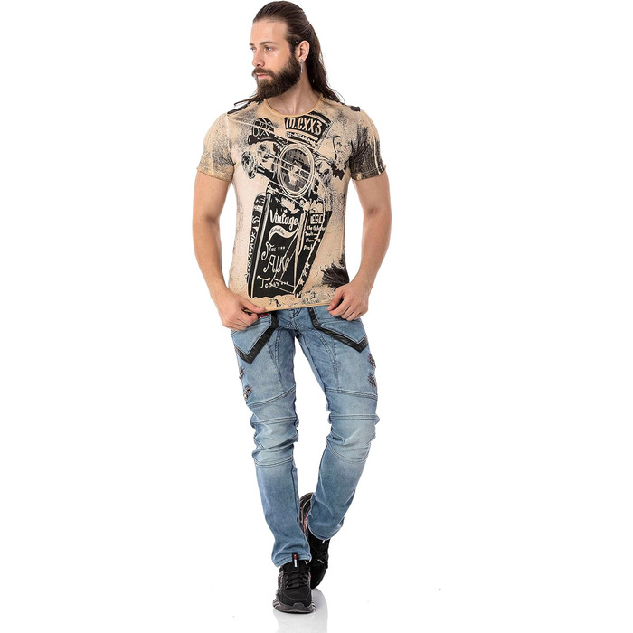 Чоловічі джинси Cipo & Baxx Destroyed, блакитні, 38W/32L | Модні рвані джинси в стилі biker