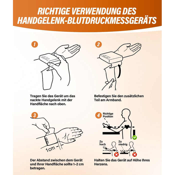 Цифровий тонометр WADEO на зап'ясті, оголошення 5 мовами, виявлення аритмії, портативний тонометр для дому та в дорогу, 2 x 99 пам'ять, з батарейками та коробкою для зберігання, білий