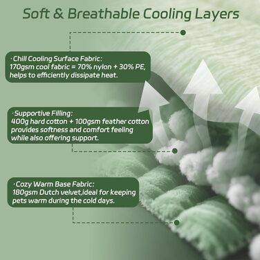 Кілим-охолодження для собак UIQELYS, зелений, без гелю, з тканини та велюру, миється, 45x75 см