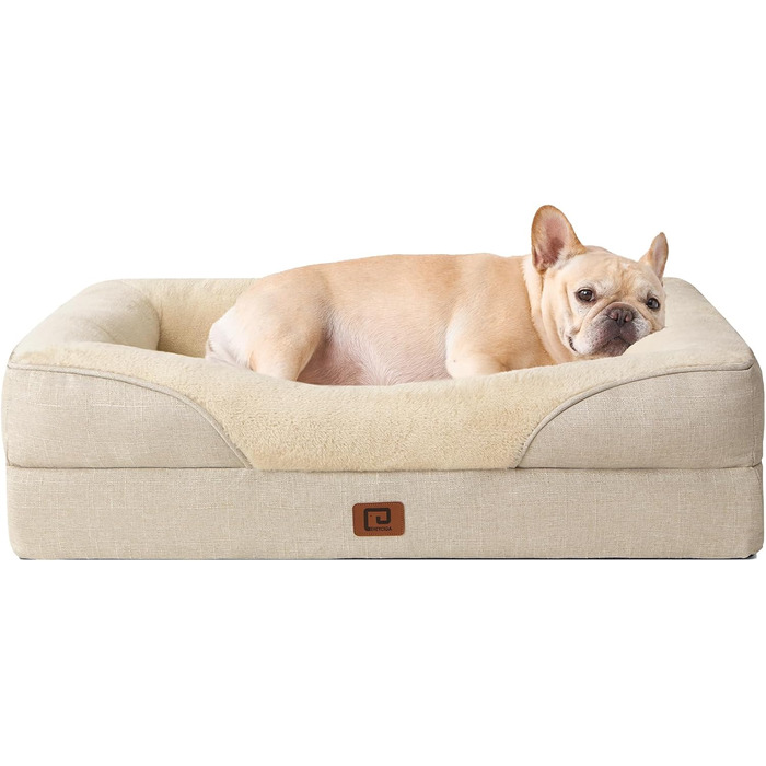 Ортопедичне ліжко для собак EHEYCIGA, 76x51x16.5 см, Memory Foam, миється, водонепроникне, бежеве