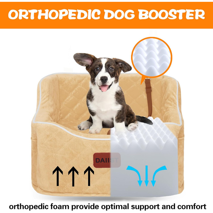 Автокрісло для собак - підвищення для собак малих та середніх порід, знімний, миючий, до 15,9 кг, з кишенями для зберігання, помаранчеве, універсальний розмір