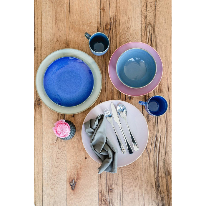 MÄSER 931946 Ossia Dinnerware Set for 6 People in Mediterranean Vintage Style, 12-Piece Modern Tableware Set with Soup Bowls and Dinner Plates, Royal Blue, Stoneware