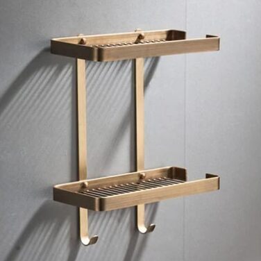 Solid Brass Eck-Duschregal (Corner Shower Shelf), Wall-Mounted Bathroom Shelf with Soap Dish, Shampoo Storage Shelf, Drip Basket, and Hooks, Rust-Proof Nizer for Kitchen and Spice Bottles, Antique Brass