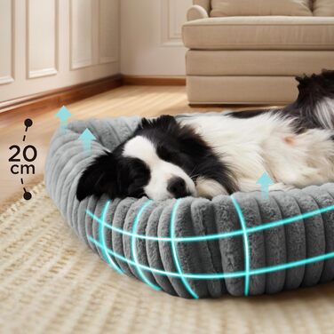 BEDSURE Лежанка для собак великих порід - ортопедична, 91x68x20 см, з м'яким флісовим покриттям, протиковзна, з високим бортиком (109x76x20 см, сіра)