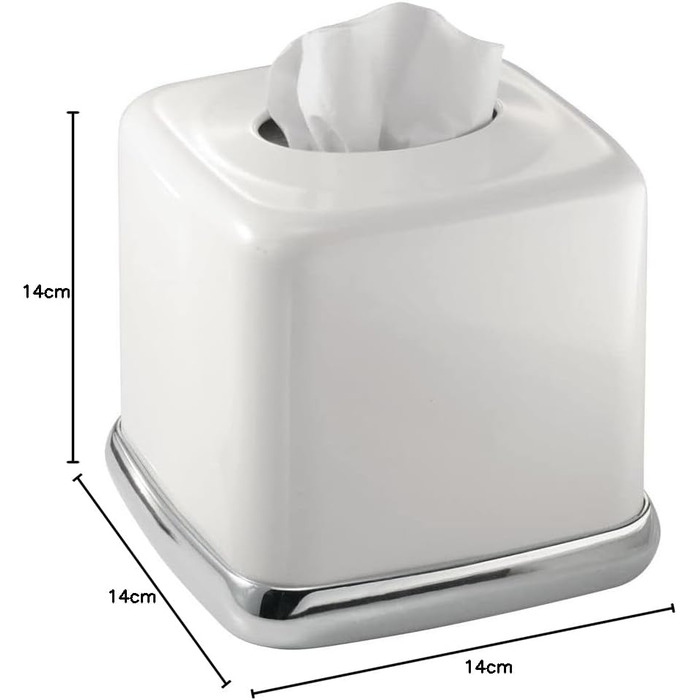 mDesign Cosmetic Tissue Box - Practical tissue box for the bathroom made of metal with a white finish and chrome accents - Paper tissue box in a modern & minimalist design