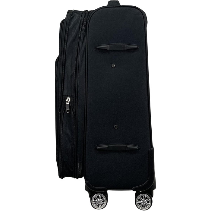 Чемодан-ролер Stoff з можливістю розширення, 4 колеса (M/L/XL/XXL або набір 4 шт.), м'який, великий (75 см), чорний