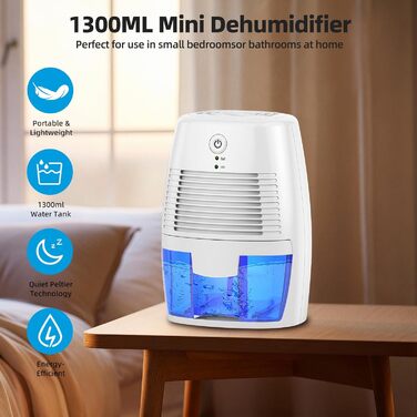 Електричний осушувач повітря 1300 мл - портативний, тихий, для спальні, ванної кімнати та шафи