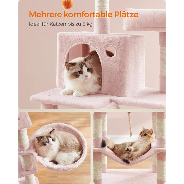 Feandrea Багатоярусний котячий комплекс з когтеточками, 168 см, рожевий, PCT165G01