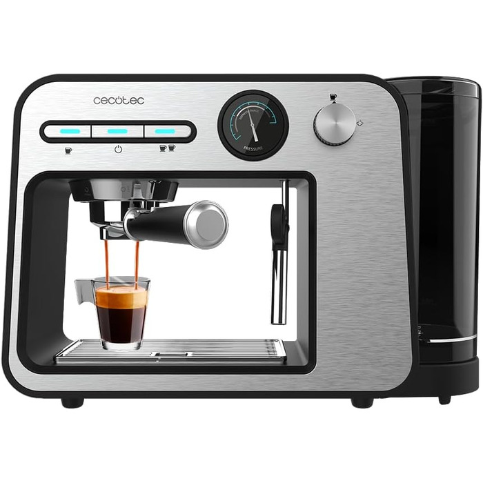 Кавоварка Cecotec Power Espresso 20 Square Pro, 1450 Вт, 20 бар, з ThermoBlock, парогенератором, знімним баком 1 л, підігрівом чашок, для еспресо