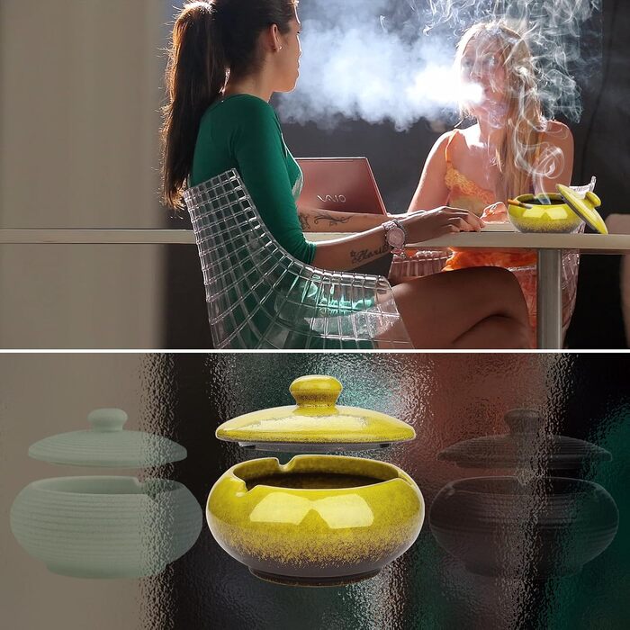 Керамічна попільничка для сигарет з кришкою, ретро-дизайн, для вулиці та дому, жовта