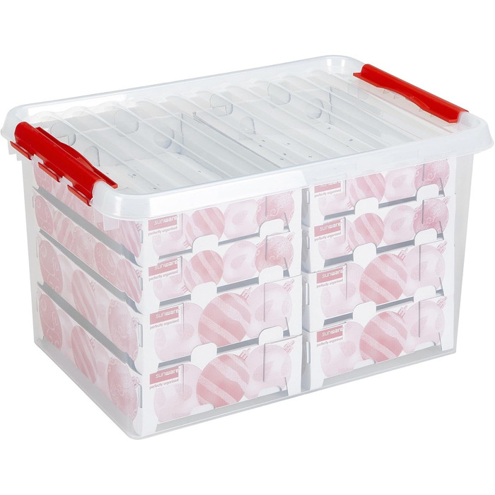 Sunware Q-Series Box for Christmas decorations with shelves for 116 baubles, transparent/red, one size