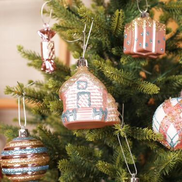 Набір прикрас на ялинку Shareconn 65 шт. з пластику, міцні, з мотузкою, різні розміри та кольори (червоний & білий, макарон)