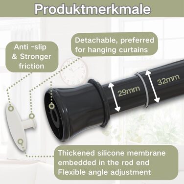 Штанга для карниза без свердління та шурупів, телескопічна, для душу та шафи, 190-410 см (діаметр 32 мм)