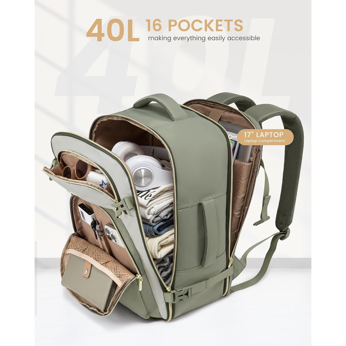 Рюкзак LOVEVOOK для ручної поклажі, 40L, для подорожей, чоловічий/жіночий, 17 дюймів, водонепроникний, для вихідних, кемпінгу, бізнесу