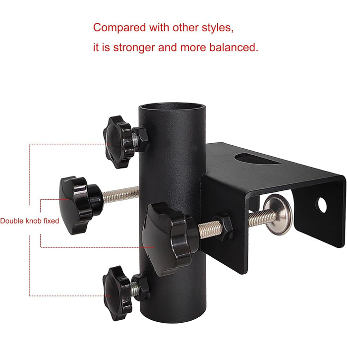 VANROUG Robust Balcony Umbrella Holder, Clamp, Garden Fence, Parasol, Terrace Decking, Clamping Range (20 mm - 63 mm), Umbrella Diameter (23 mm - 38 mm) (black)