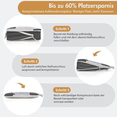 Органайзер для валізи, набір Packing Cubes (9 шт.) з компресією та чохлом для взуття, водонепроникні, дихаючі, сірі (чорні)