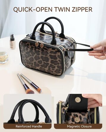 Косметичка-органайзер велика, водонепроникна, з ручкою та кількома відділеннями (Leopard, M)