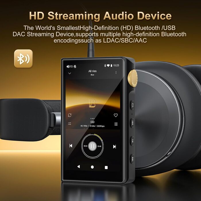 HiFi MP3 плеєр ZAQE з Bluetooth та WiFi, Android 12, Lossless DSD DAC, підтримка Flac, 64GB карта пам'яті (до 512GB), чорний