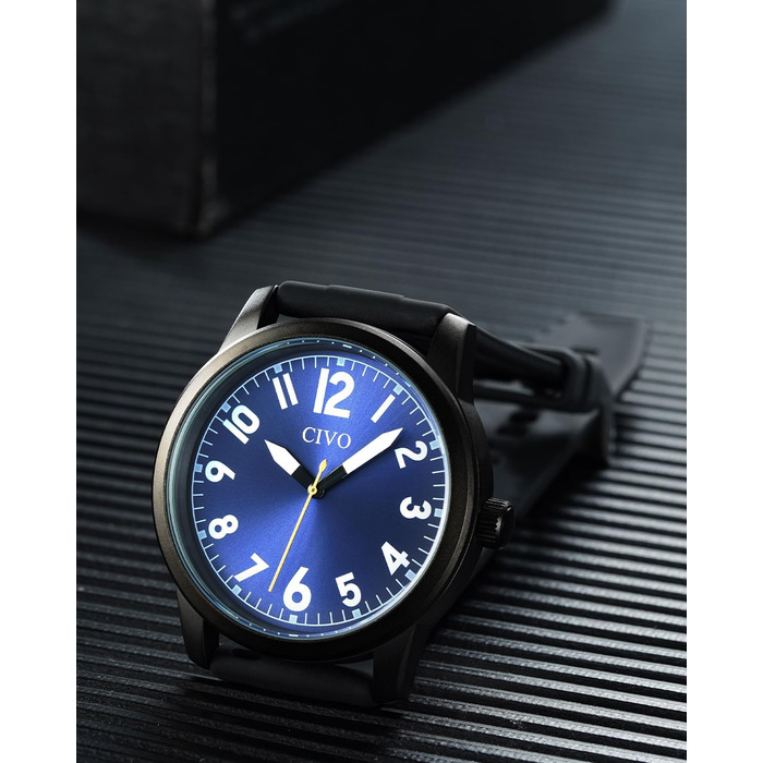Чоловічий годинник CIVO з великими цифрами: аналоговий класичний годинник на зап'ясті з великими цифрами - водостійкий кварцовий годинник у військовому стилі з підсвічуванням - подарунок для чоловіків, людей похилого віку з поганим зором (C1 Чорний)