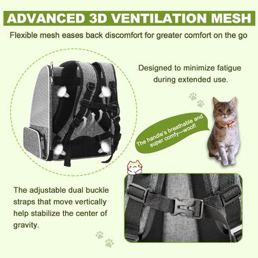 Рюкзак-переноска для котів та собак PENCCOR, розширюваний, сірий. Зручний рюкзак-транспортер для подорожей з домашніми тваринами. Дихаючий рюкзак для великих котів та маленьких собак.